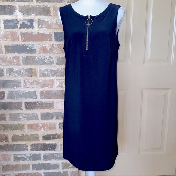 MSK Dresses & Skirts - MSK Basic Navy Gold Zipper Accent Sleeveless A-Line Shift Mini Dress Sz M